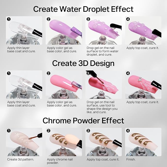MIZHSE Water Droplet Gel Nail Polish, Clear 3D Gel Nail Art Rain Drop Effect for Nail Rhinestone Design Drawing Painting Molding Soak Off Manicure DIY Home