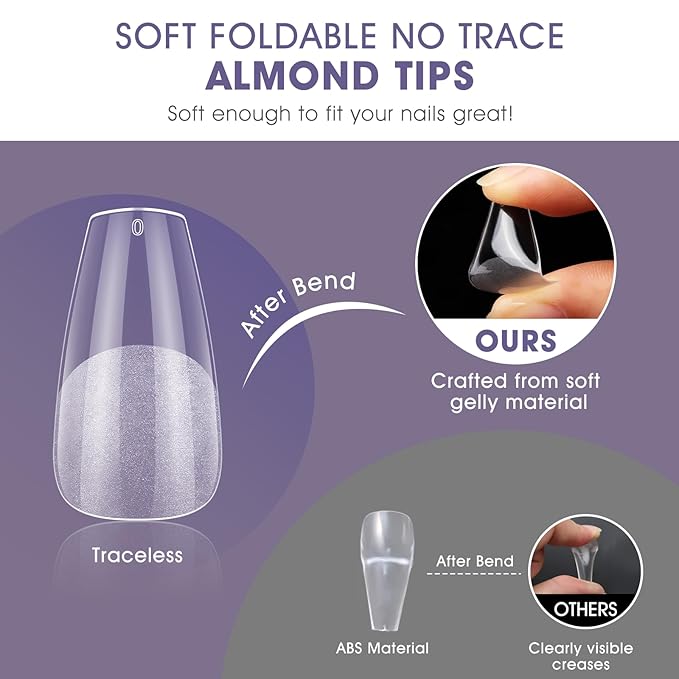 Medium Coffin Gel Nail Tips:240Pcs Half Matte Soft Clear False Nails Acrylic Coffin Full Cover Fake Nail Tips for Nail Extension Women Manicure DIY 12 Sizes