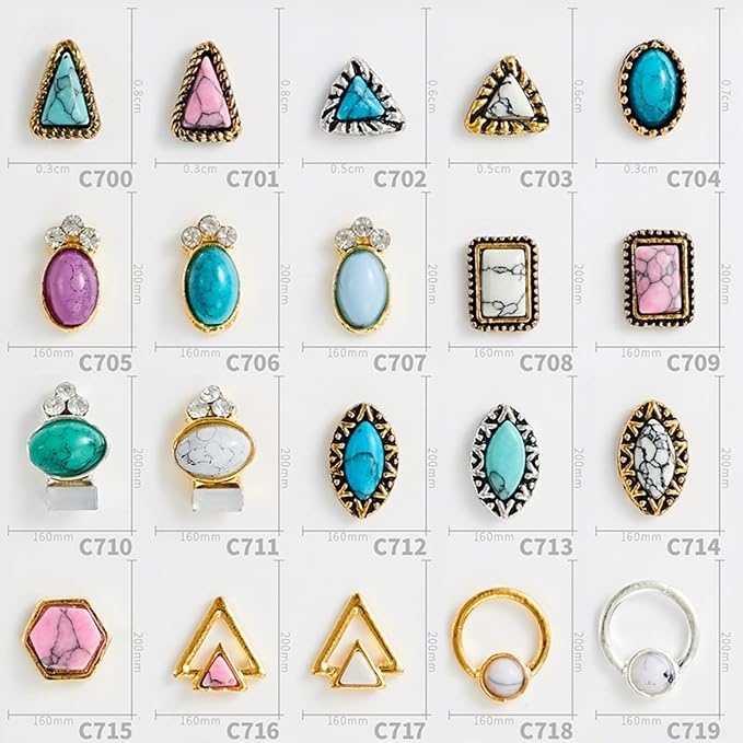 Turquoise Nail Art 3D Nail Products with Hollowed Out Design Nail Accessories Western Nail Art Retro Pendants Suitable for DIY Nail Art (20pcs)