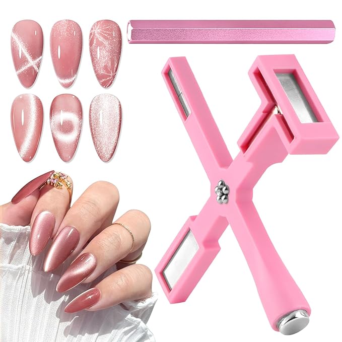 TOROKOM 5-in-1 Cat Eye Magnetic Nail Art Tool, Double-Ended Hexagon, Pink