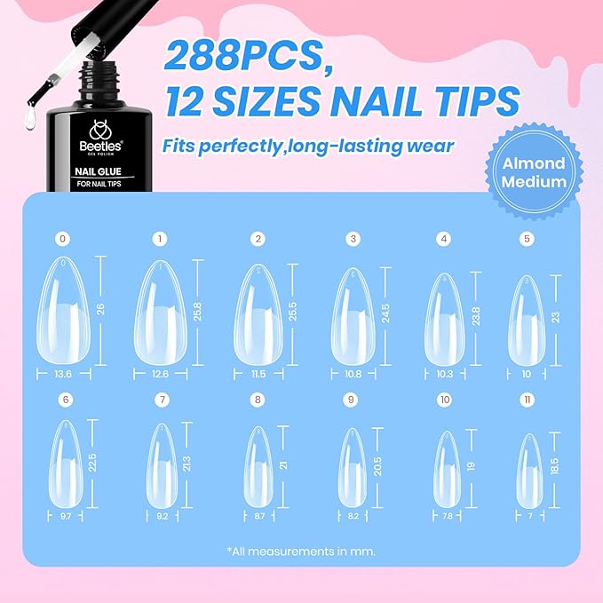 Beetles Deal Box Gel Nail Polish Kit with U V Light - 35 Colors Gel Polish 288 Pcs Almond Nail Tips 88 Pcs Nails Kit with TPO&HEMA Free Base Matte/Glossy/Glitter Top Coat DIY Gifts for Women