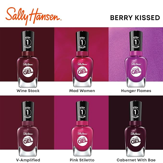 Sally Hansen Miracle Gel Salon Quality Nail Polish | Gel-Like Formula, Two-Step System, No UV Light Needed, Long Lasting | Opaque, Glossy | 479 Wine Stock | Wine Red Nail Color