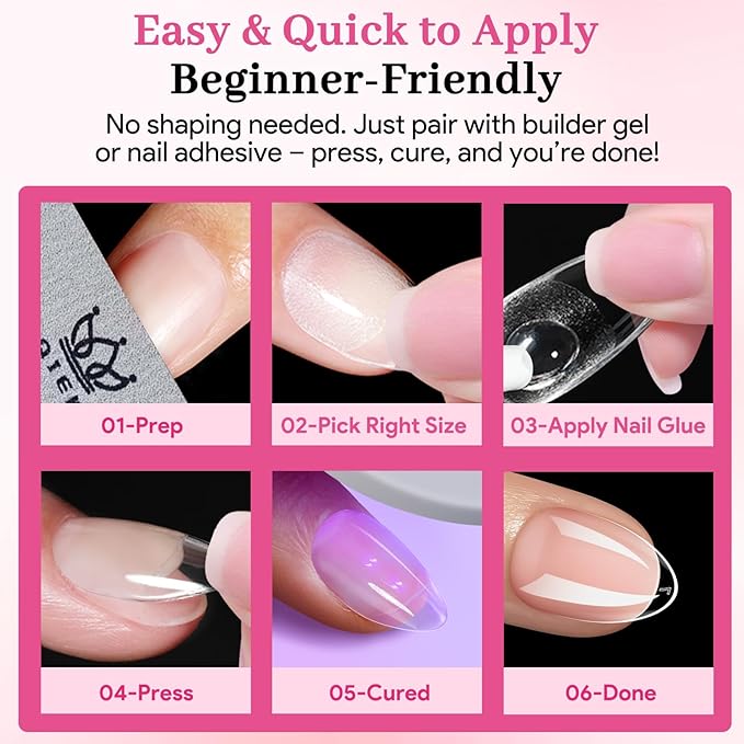 Extra Short Almond Fake Nail Tips, 15 Sizes 240 PCS Clear Half Matte Press On False Nail Tips Pre-shaped Full Cover Gel Nail Acrylic Soft Tip Extensions Thick Long Lasting for Home DIY Nail Salon