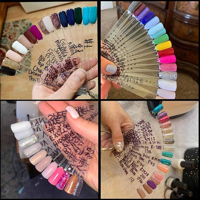 2 Set 100 Tips Clear Nail Art Swatches Sticks Polish Board Display Practice Sticks Tool Transparent Fan-shaped Nail Art Tips False Nail Sticks with Metal Screw Ring Plastic Christmas Gift