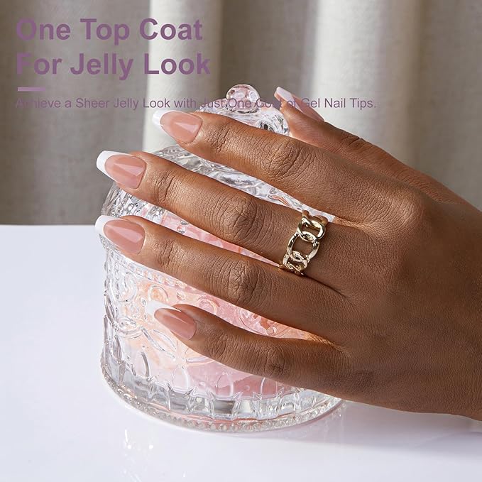 Gel French Tip Nails Long Coffin Press on Nails White 300Pcs Pre-applied Tip Primer Natural Brown Fake Nails Extensions Kit for Women Girls DIY