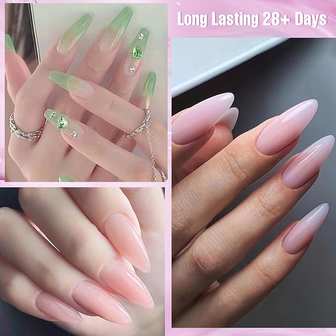 MTSSII 6PCS Jelly Gel Nail Polish Transparent Pink Green Violet Colors Sheer Nude Gel Polish Kit for Salon Gel Manicure and Nail Art DIY at Home