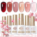 Born Pretty Jelly Nude Pink Gel Nail Polish Red Burgundy Blood Wine Red Valentine's Day Gel Polish Sheer Transparent Gel Polish Kit Wild Rose for Salon Manicure and Nail Art DIY at Home 6Colors