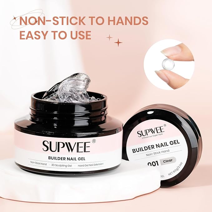 Solid Builder Nail Gel, 60g Large Capacity Clear 3D Nail Sculpting Hard Gel for nails Art Non-Sticky Hand for Carving Extension with Chrome Powder Home DIY Manicure