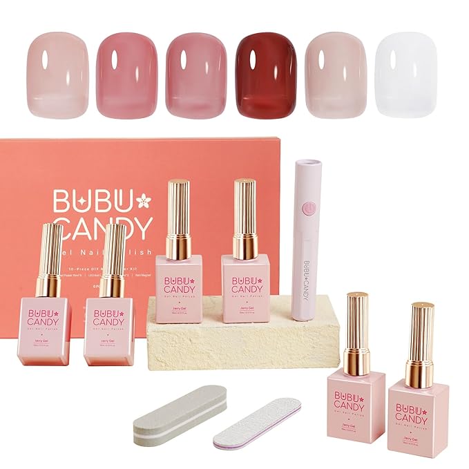 BUBU CANDY Nail Polish Set, - 6 Colors Nude Brown Jelly Neutral Soak Off Gel Polish Kit Sheer Transparent Effect Soak Off UV DIY French Nail Art Manicure Gifts for Women