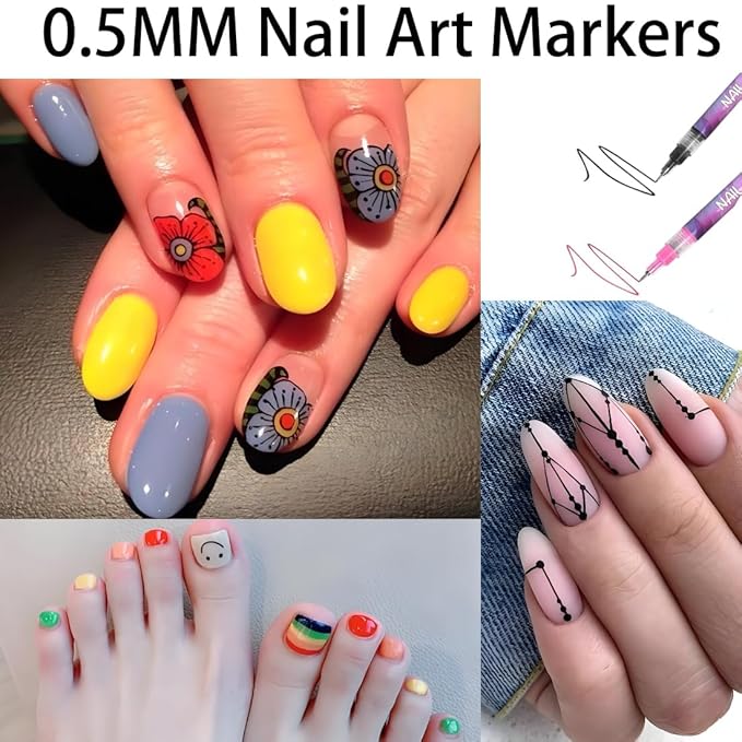 12 Colors Nail Art Pens Set,Upgrade 0.5mm Fine Tip Nail Polish Pens Set,Quick-dry Waterproof Drawing Painting Pens, Portable Nail Art Tools for Home Salon and DIY Nail Art
