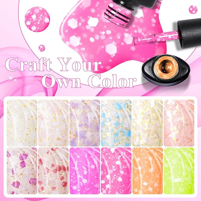 MTSSII 18PCS Gel Nail Polish Set Reflective glitter gel polish Sakura Glitter Fluorescent Color Snowflake Gel Polish Kit - UV LED Nail Art DIY Gifts for Women