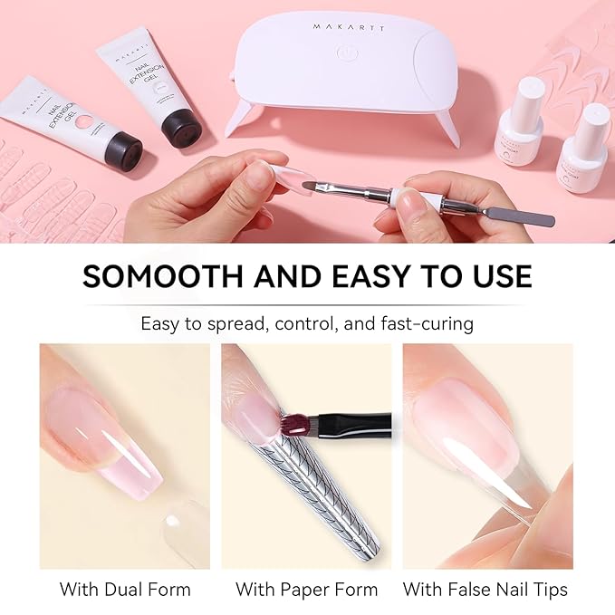 Makartt Poly Nail Gel Set - 4 Colors, Strong Builder for Extension Overlay Strengthener 3D Diy, Multifunctional, Long-lasting for Nails French Manicures Home Salon Clear and 3 Pink Shades