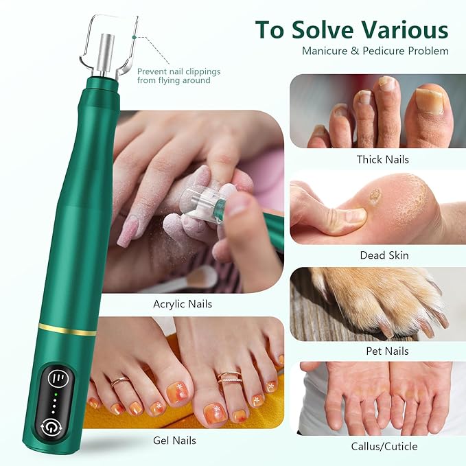 Cordless Nail Drill Electric Rechargeable File Kit, Professional Efile Acrylic Gel Nail Polish Remover Pedicure Manicure Machine Portable Set with 11 Bits 56 Sanding Bands (Blackish Green)