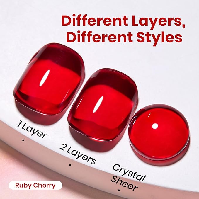 Beetles Ruby Cherry Jelly Red Gel Nail Polish - 15ML Neutral Jelly Red Sheer Gel Nail Polish Translucent Effect Soak Off UV LED French Nail Art Salon DIY Manicure Gift for Women