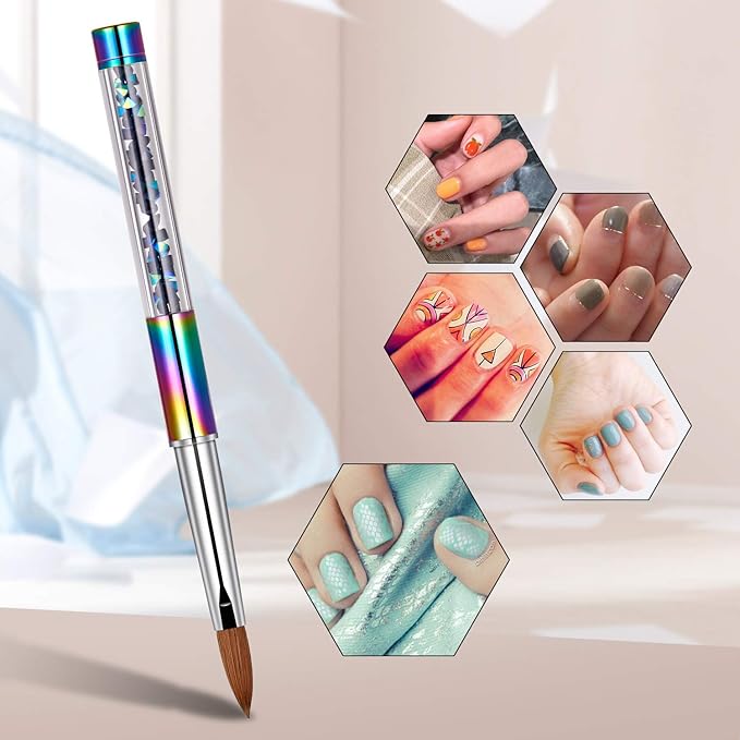 2Pcs Acrylic Nail Art Brushes Size 8, 100% Pure Kolinsky Hair Oval Nail Brush for Acrylic Application, Professional Nail Extension Manicure Tool Striping Nail Drawing Pen for Home