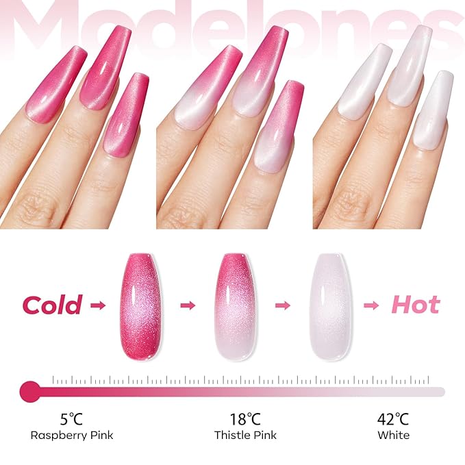 modelones Pink Gel Polish Cat Eye Nail Polish Hot Pink Gel Nail Polish Color Changing Mood Temperature Change Gel Soak Off Nail Art 15ML