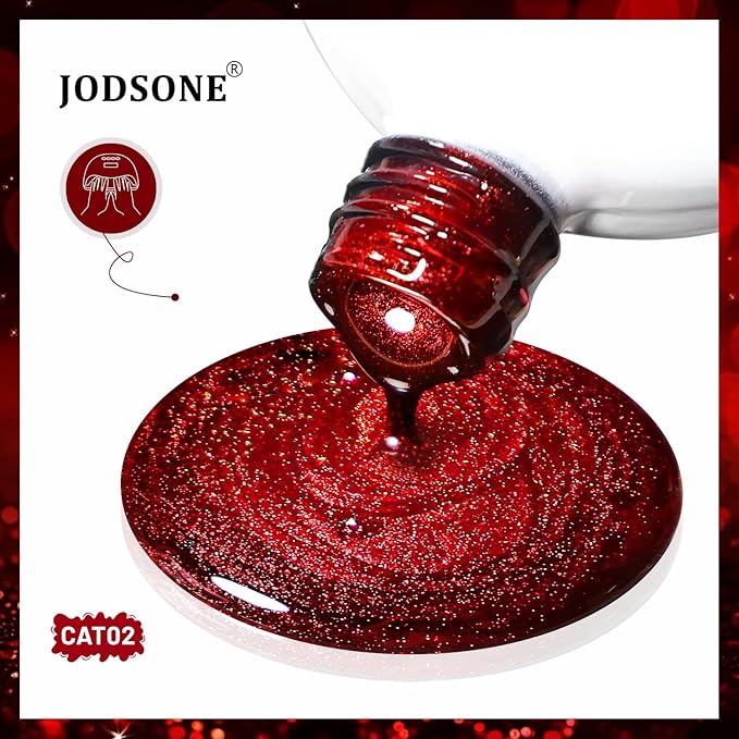 JODSONE 16.5ml Red Cat Eye Gel Nail Polish Soak Off LED Gel Polish for Nail Art Manicure DIY Salon at Home