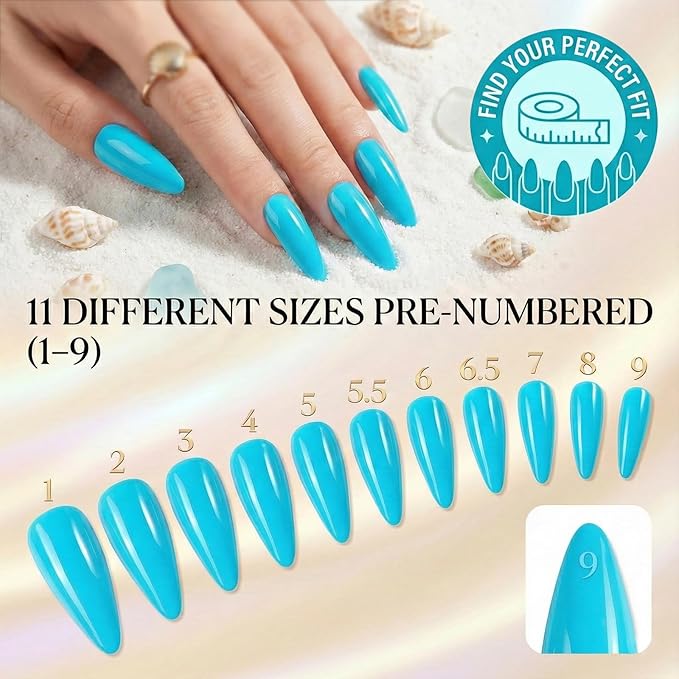 576 Pcs Long Almond Press On Nails, 24 Colors Glossy False Nails Full Cover Fake Nail Tips with Adhesive Tabs & 10 Nail Stickers for Woman DIY Nail Art Practice & Daily Wear