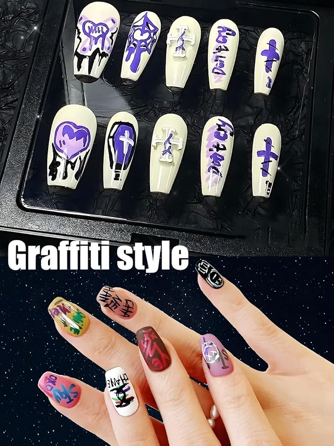 10 Colors Double Ended Metallic Nail Art Marker Pens, 3D Metallic Nail Graffiti Dotting Drawing Point Pen Sets Nail Art Painted Pen Nail Design Kit for Nail Design Nail DIY Decoration