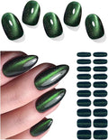 Semi Cured Gel Nail Strips (Deep Green Cat Eye), 20 Pcs Gel Nail Wraps, Stickers, UV Light Required, Salon Quality