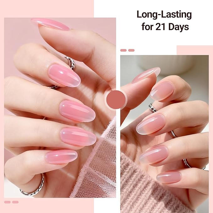 JODSONE Jelly Gel Nail Polish Set, 32 Colors Sheer Pink Gel Polish Set with Base & Top Matte Glitter Coat for Nail Art DIY Salon at Home