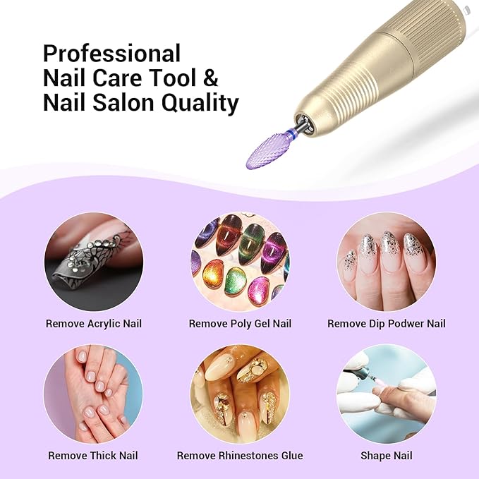 MelodySusie Ceramic Nail Drill Bit, 3/32'' (2.35mm) Professional Acrylic Nail File Flame Drill Bit for Manicure Pedicure Cuticle Gel Nail Polishing, Beginners Bits, Purple, Series Bit-S, Medium