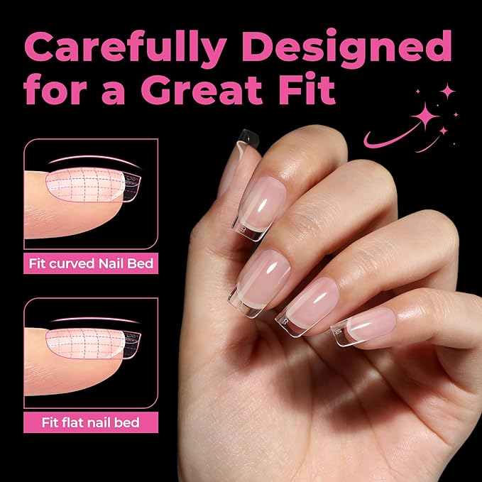 UNA GELLA Short Square Nail Tips 216pcs Short Square Gel Tips 12 Sizes Press On Nails Full Cover Clear Fake Nails Extension for Home DIY Nail Salon