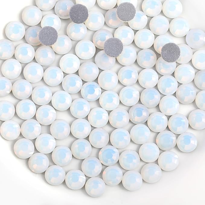 Beadsland 1440pcs Flat Back Crystal Rhinestones Round Gems for Nail Art and Craft Glue Fix, White Opal, SS8, 2.3-2.5mm