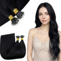 RUNATURE Jet Black Nano Bead Hair Extensions Human Hair 20 Inch Nano Ring Hair Extensions Remy Real Hair Cold Fusion Long Straight Hair Natural Blending