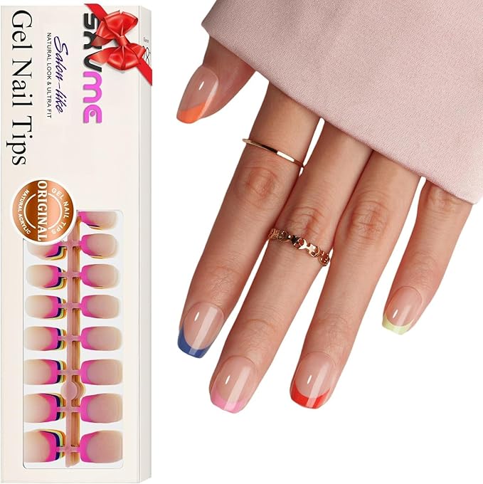 Gel French Tip Nails Short Square French Tip Press on Nails SXVME Soft French Nail Tips 150Pcs Pre-applied Tip Primer Natural Skin Tones Fake Nails Extensions Gel Nails Kit for Women Girls DIY