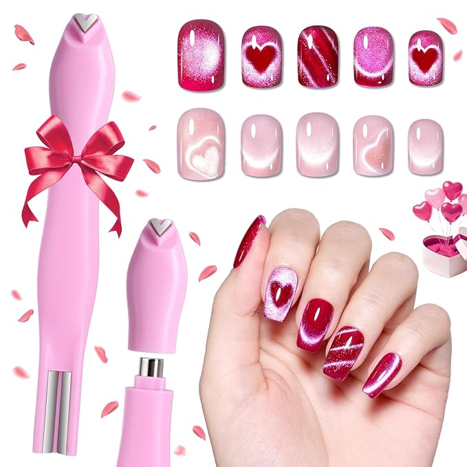 Beetles Cat Eye Magnet for Nails - 3 in 1 Nail Magnet for Cat Eye Gel Nail Polish Heart/French/Stripe/Glass Bead/Side Light/Wide Light Effect Magnetic Nails Art Tools Home DIY Salon Manicure Design