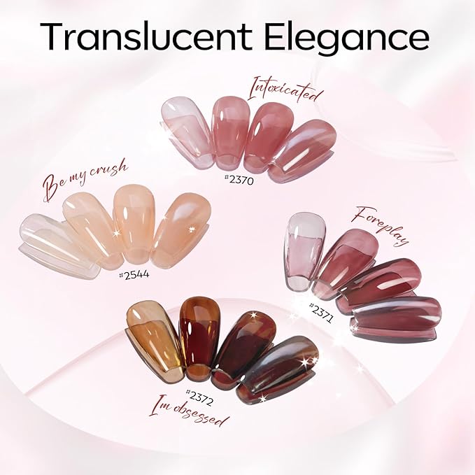 Modelones Jelly Gel Nail Polish Kit with UV Light, Christmas Sheer Pink Nude Red Brown Jelly Gel Polish with Base Top Coat Pearl Chrome Powder 4 Transparent Colors Mini Salon Nail Art Gift