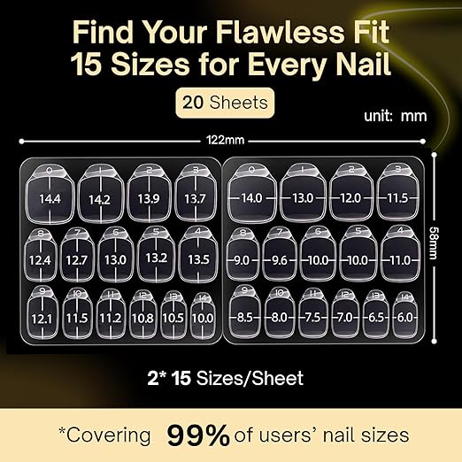600pcs Zero Damage Press on Nail Adhesive Tabs, 15 Sizes of No Harm Nail Sticky Tabs for Press on, 0.3mm Ultra-thin Waterproof for Shower, Non Toxic Nail Glue, 20 Sheets(Clear 1)