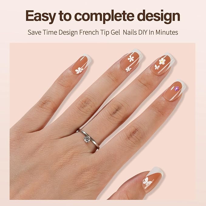 150Pcs French Gel Nails, Vansiho French Tip Press on Nails Brown, Short Square Soft Gel Nails Tips, Acrylic Fake Nails for Nail Art DIY 15 Sizes