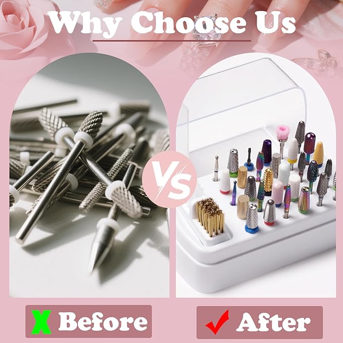 2 in 1 Nail Drill Bit Holder and Cleaning Brush Case,30 Holes Nails Drills Bits Cleaning Brush Case,Manicure Tool Supplies Organizer,Manicure Desk Organizer (Nail Drill Bits are Not Include)