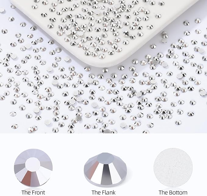 Silver Flatback Rhinestones, Glass Rhinestones for Nail Art and Craft, Glue Fix, Loose Crystal Gemstones(Silver, SS8, 2880pcs, 2.3-2.5mm)