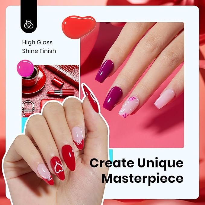 Beetles Gel Nail Polish Set - 6 Colors Hema-Free 15ML Full Size Baby Blue Purple Kit Wisteria with Red Winter 6 Burgundy Orange Pink 15ML
