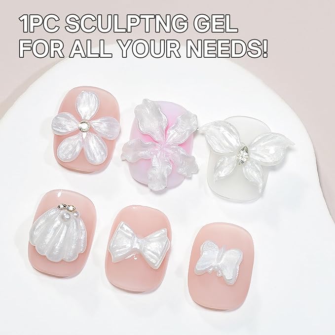 MIZHSE Pearl 3D Gel Nail Art Sculpting Gel Non-Sticky Molding Gels for Nails White Sculpting U V LED Soak Off Gels for Carving with Nail Art Pen Nail Design Home Manicure 30g 1o