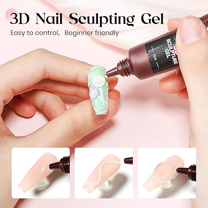 MIZHSE Solid Builder Gel for Nails and 5D Nail Gel Kit, Clear Sculpting Carving Building Modeling 3D Nail with Portable Nail Lamp Soak Off U V LED Nail Art Manicure Home