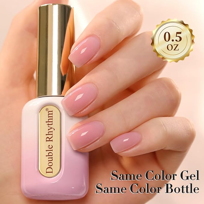 Double Rhythm 0.50 OZ Gel Polish Hema Free Same Color Same Bottle Golden Round Translucent Neutral Natural Milky 15 ML Jelly UV Polish Art DIY at Home (Light Pink-C1374)