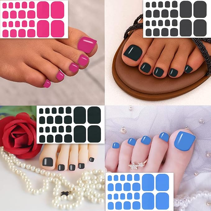 WOKOTO 20 Sheets Toe Nail Strips Full Wraps, Solid Toe Nail Polish Strips Self-Adhesive Toenail Polish Stickers Decals With Nail File For Women Girls, Stick On Nail Polish Stickers For Toe Nails