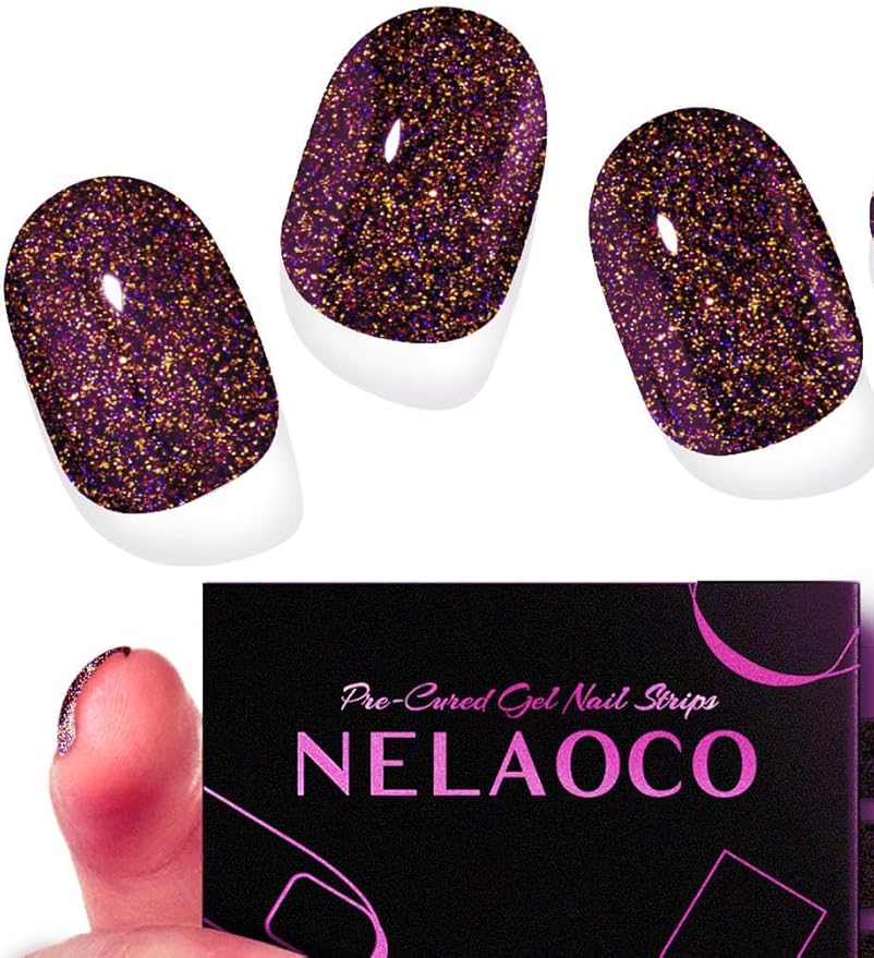 Nail Polish Strips – 32PCS UV Free Salon Quality Wraps, Long Lasting Gel Nail Stickers for Women (Blazing Gold Glitter)