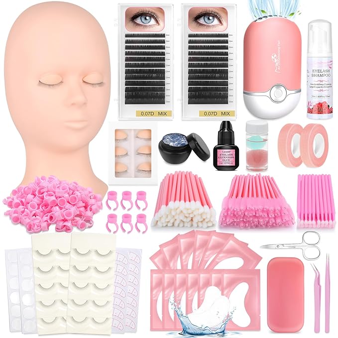 Lash Training Kit for Eyelash Extension, 232 PCS Individual Lash Kit for Beginner Practice with Everything: Mannequin Head with Removable Eyelids Fan Eyelashes Glue Tweezers Lash Tools Supplies