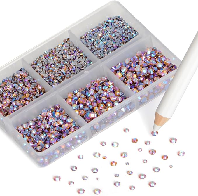 NCB Hotfix Iron on 8000pcs Crystal Rhinestones Round Gem for Crafts Decoration DIY Jewelry Making with a Picking Pen (Topaz AB, 6Sizes SS3-SS12)