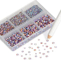 NCB Hotfix Iron on 8000pcs Crystal Rhinestones Round Gem for Crafts Decoration DIY Jewelry Making with a Picking Pen (Topaz AB, 6Sizes SS3-SS12)