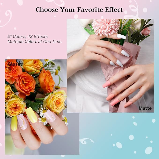 phoenixy 24 PCS Gel Nail Polish Set, 21 Colors Soak Off Gel Nail Kit Nude Pink Red Blue Green Yellow Orange Nail Polish Set with Base Gloss Matte Top Coat Nail Kit Gifts for Women
