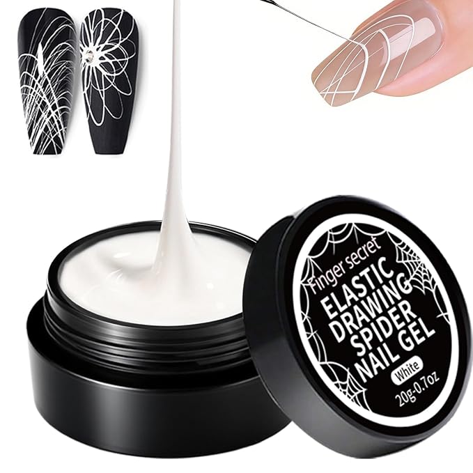 20g Elastic Drawing Spider Nail Gel Painting, GelS Paint for Nails Art Wire Drawing Nail Gel for Line with Brushes for Nail Art (-White)