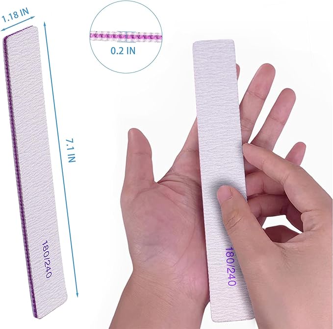Nail Files (12 Packs), Professional 180/240 Grit Double Sided Emery Boards for Natural Nails Fingernail Toenail File Kit, Heavy Duty Emory Nail Filer Set Limas para Uñas Acrílicas Profesional