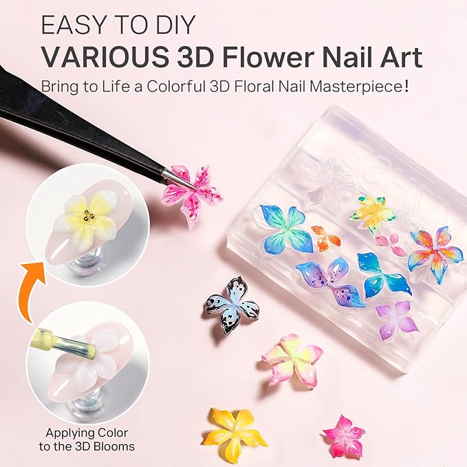 MIZHSE White 3D Gel Nail Art 30g Sculpting Gel Non-Sticky Molding Gels Solid U V LED Soak Off Gels Polish with 3D Flower Charm Nail Molds for Nails and Silicone Pen for Nail Design