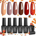 Beetles Gel Nail Polish Set - Nude Brown Burgundy Red Natural 6 Colors Skin Tones Gel Nail Polish Soak off Nail Uv Lamp Manicure Caramel Collection Gifts for Women